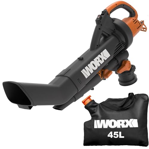 WORX WG505E Trivac Laubbläser & Laubsauger 3000 W – 3-in-1 Funktion als Laubbläser, Laubsauger & Mulcher - 335km/h Blasgeschwindigkeit - 600m³/h Saugvolumen – inkl. 45L Fangsack & 12,5 m Kabel